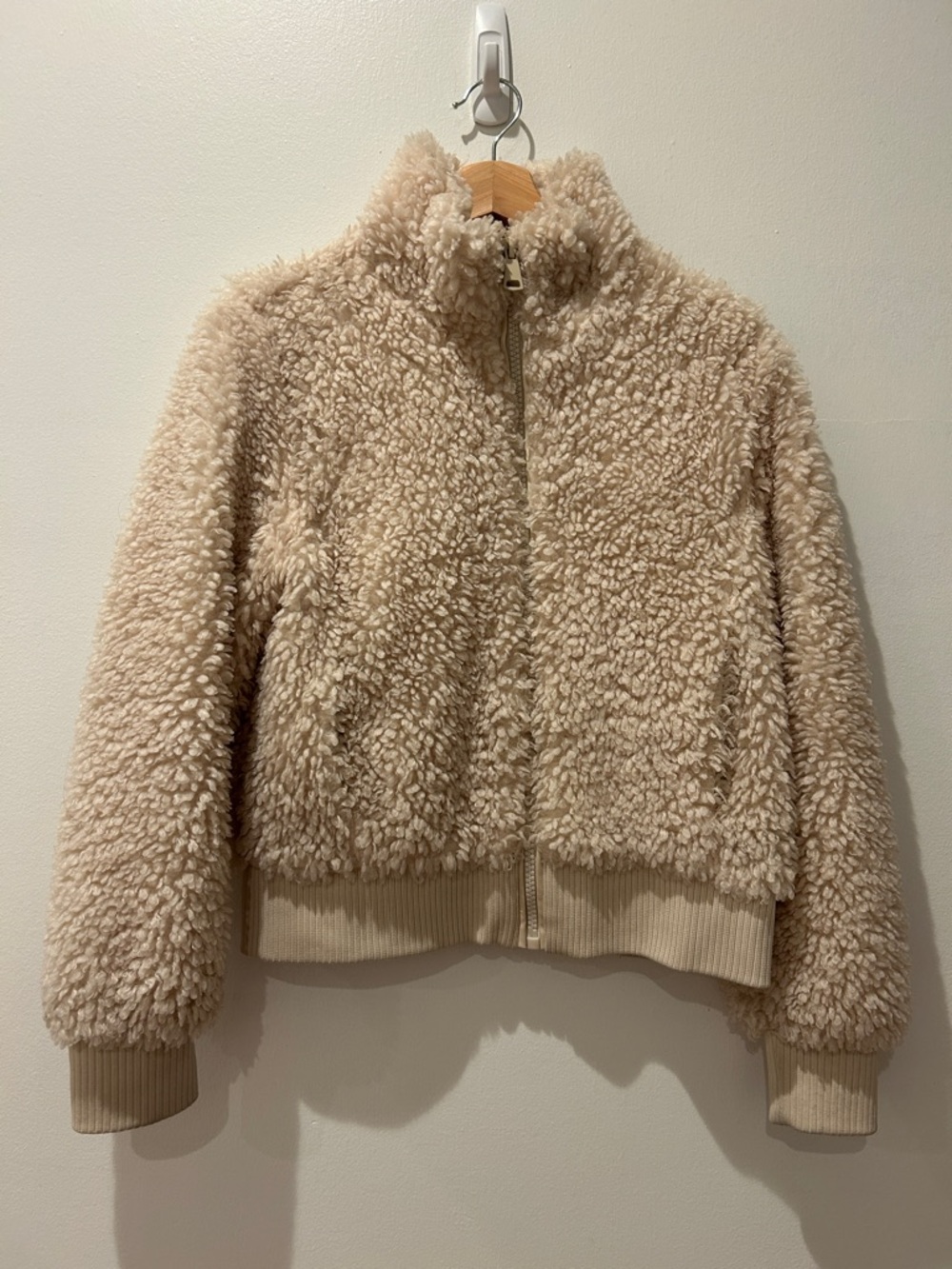Zara trf Teddy Bear Bomber Jacket in Cream S
